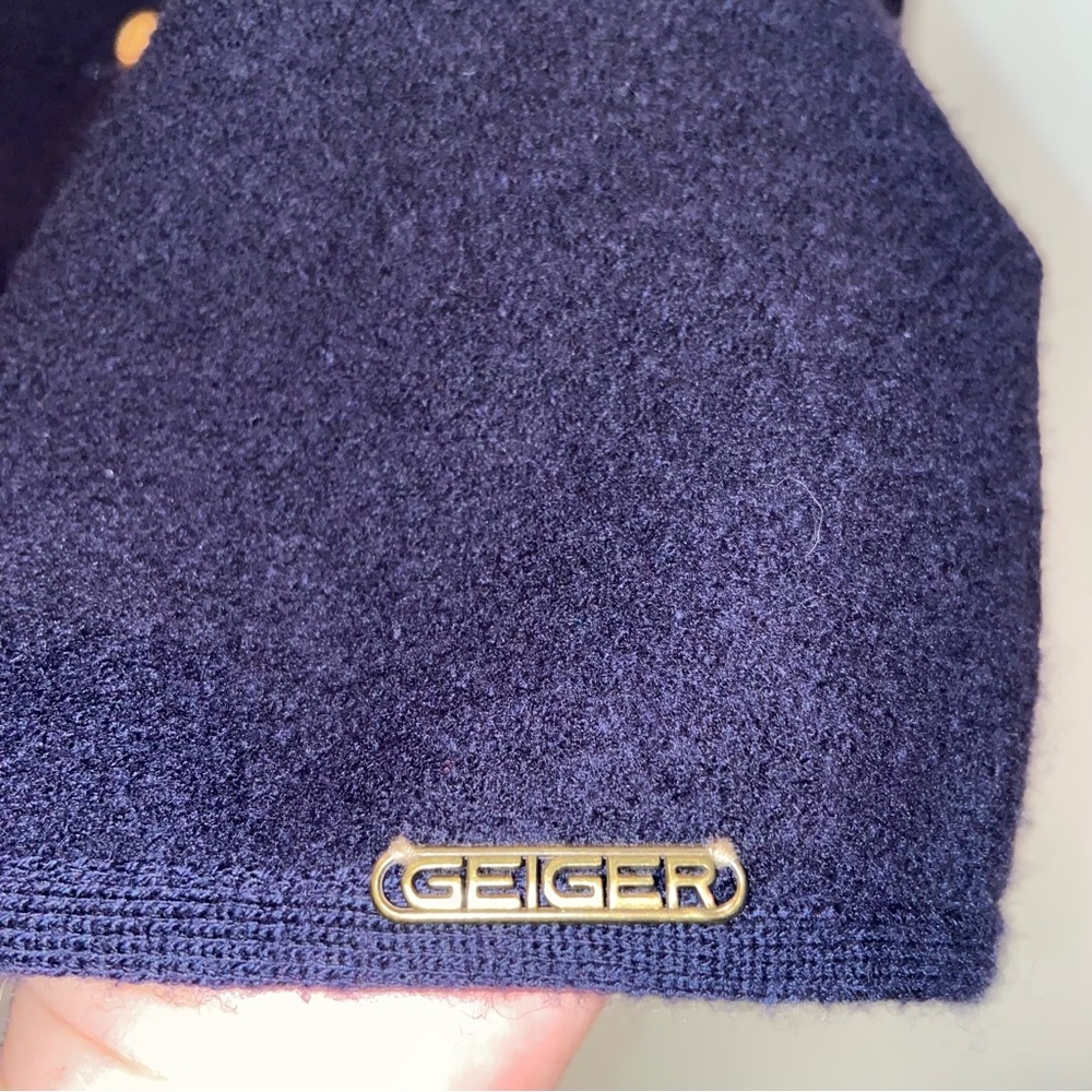 Geiger Wool Jacket Womens Size 42 Collared Sweater Gold Buttons Navy Blue - Picture 8 of 12